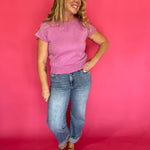 Solid Short Sleeve Knit Top in Mulberry Pink