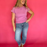 Solid Short Sleeve Knit Top in Mulberry Pink