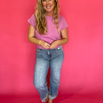 Solid Short Sleeve Knit Top in Mulberry Pink