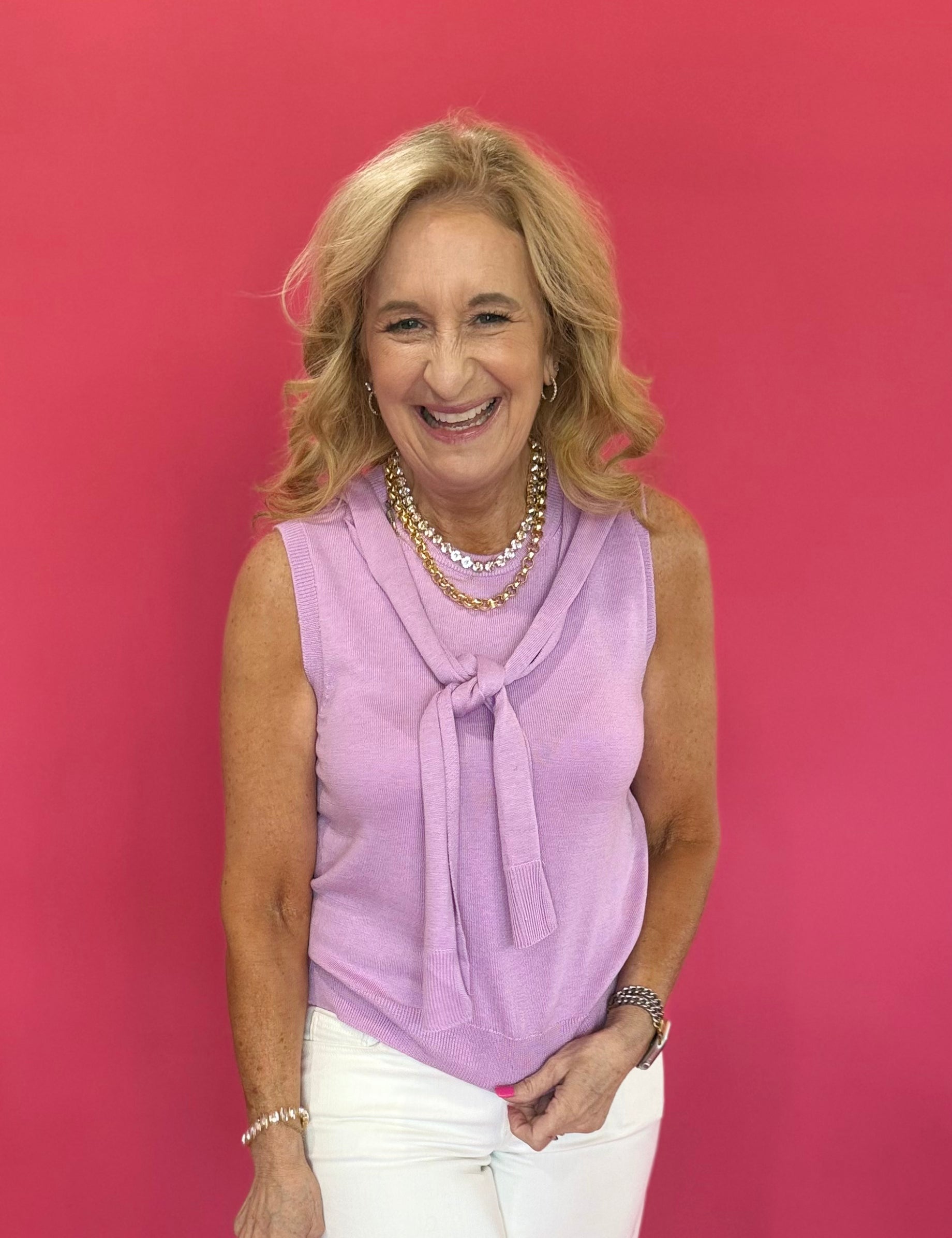 Sophia Tie Neck Knit Top in Lavender - Shabby 2 Chic Boutiques