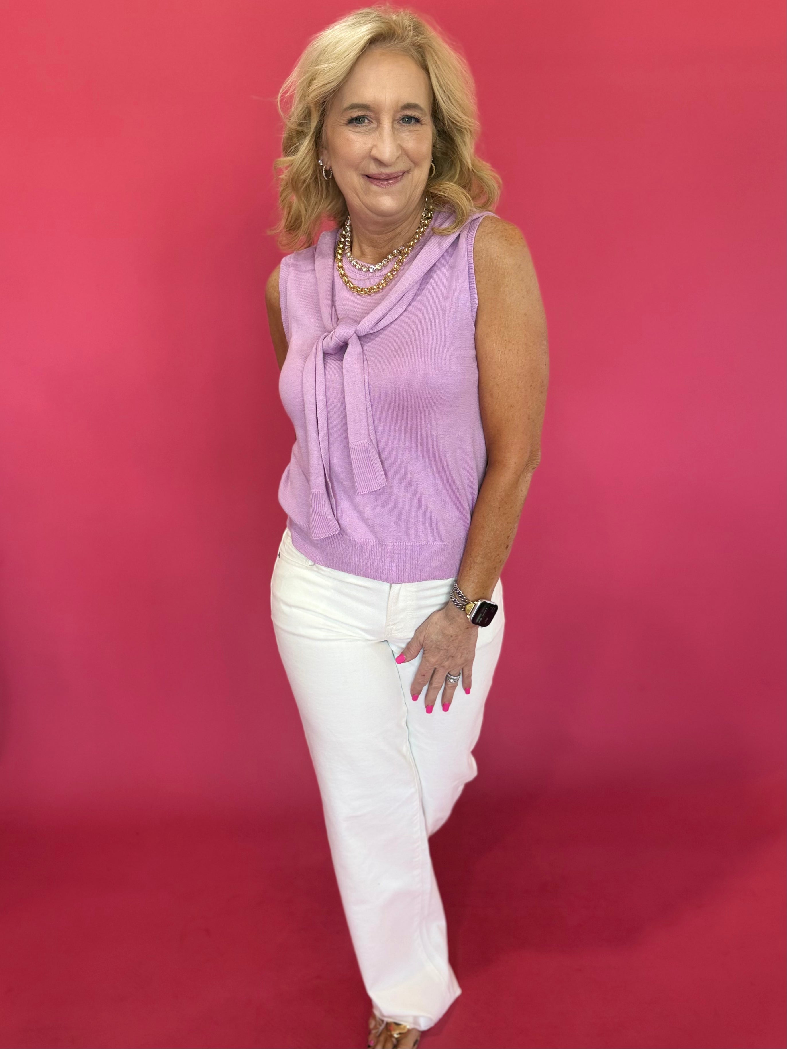 Sophia Tie Neck Knit Top in Lavender - Shabby 2 Chic Boutiques