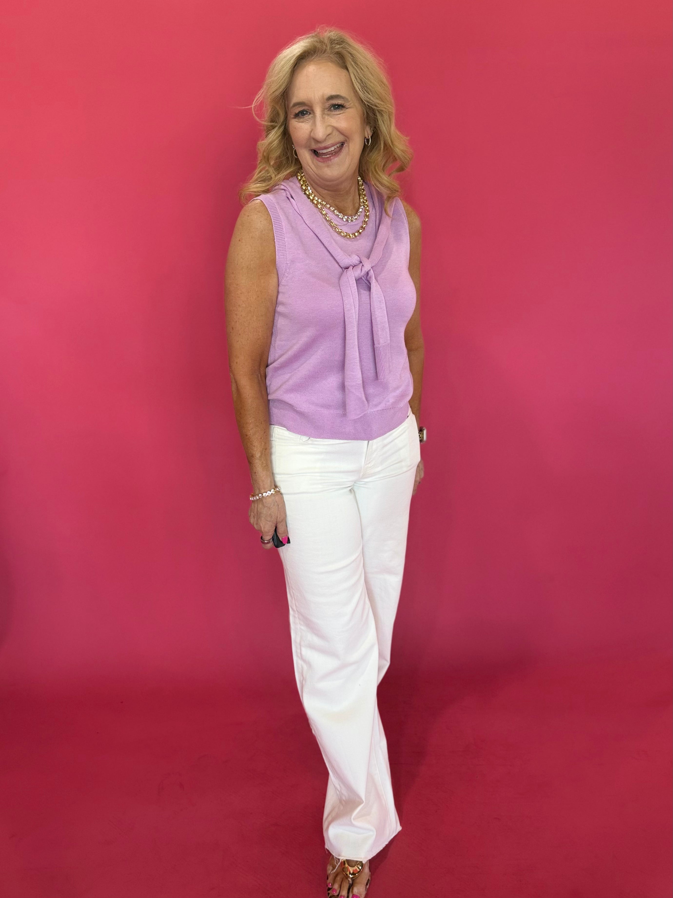 Sophia Tie Neck Knit Top in Lavender - Shabby 2 Chic Boutiques
