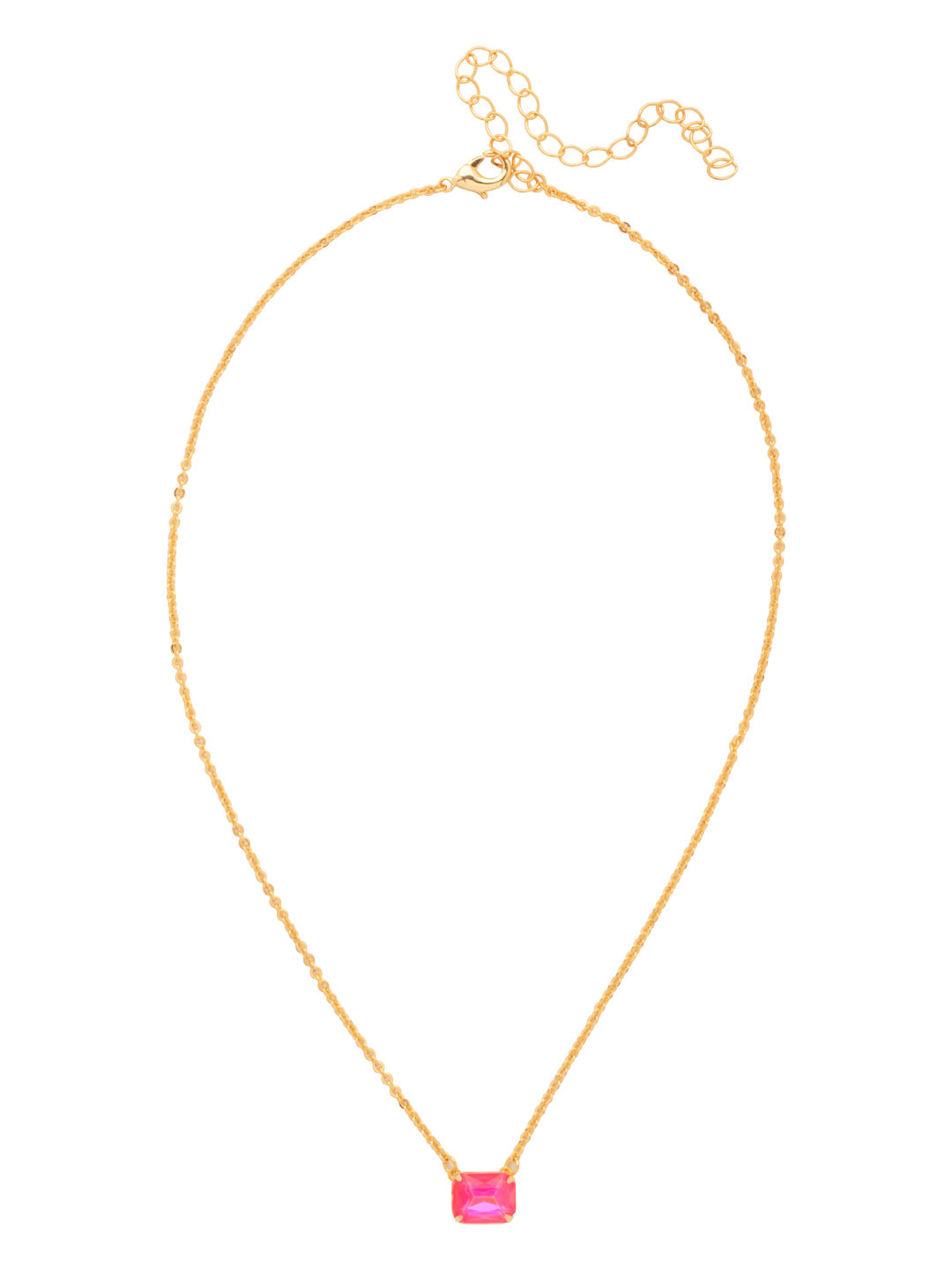 Sorrelli Electric Pink Octavia single crystal pendant necklace with a vibrant pink horizontal emerald-cut stone – Shabby 2 Chic Boutiques