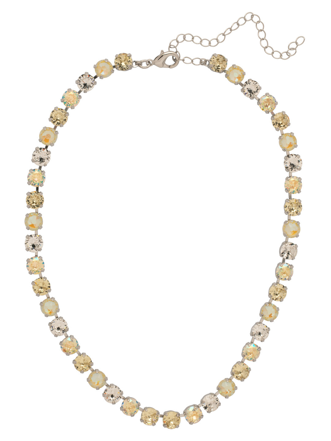 Sorrelli Lemon Zest Matilda tennis necklace with bright yellow round-cut crystals on a gold adjustable chain – Shabby 2 Chic Boutiques