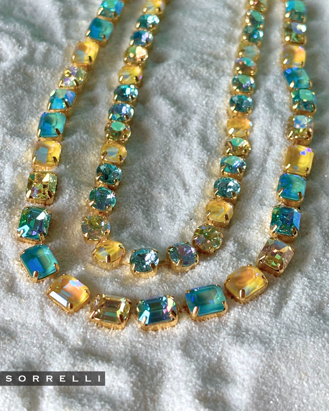 Sorrelli Matilda Tennis Necklace in Pastel Topaz & Aquamarine