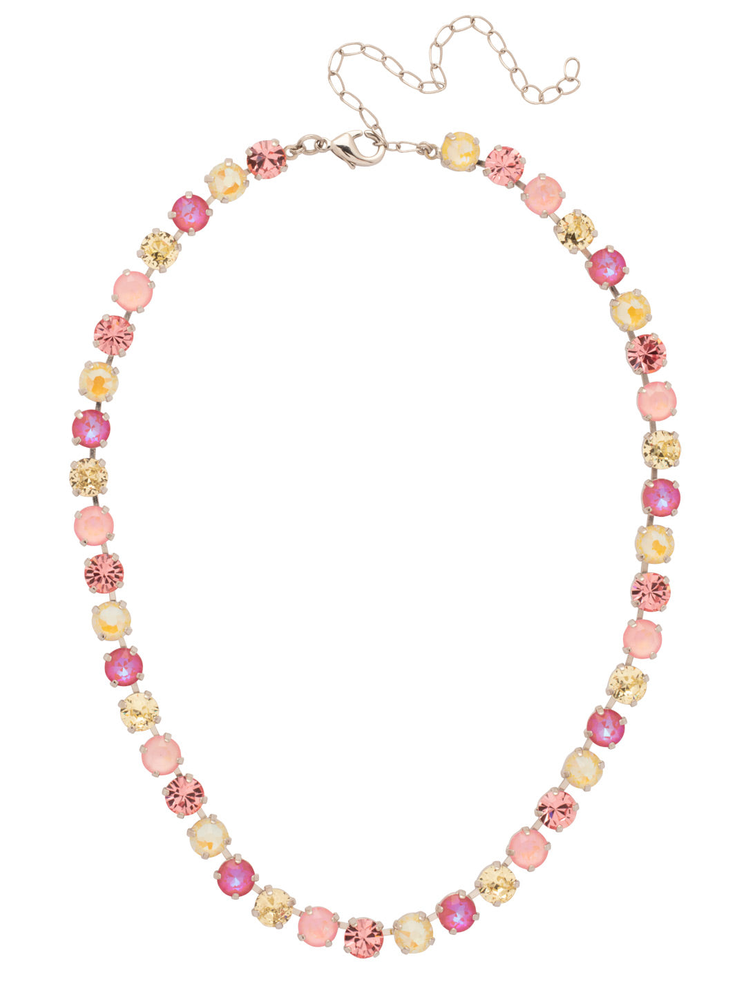 Sorrelli Pink Pineapple Matilda tennis necklace with warm pink round-cut crystals on a gold adjustable chain – Shabby 2 Chic Boutiques