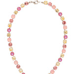 Sorrelli Pink Pineapple Matilda tennis necklace with warm pink round-cut crystals on a gold adjustable chain – Shabby 2 Chic Boutiques