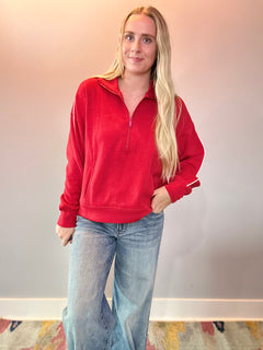 Sport Luxe Scuba Quarter Zip Pullover in Red