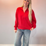 Sport Luxe Scuba Quarter Zip Pullover in Red