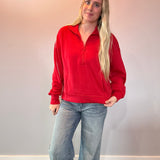 Sport Luxe Scuba Quarter Zip Pullover in Red