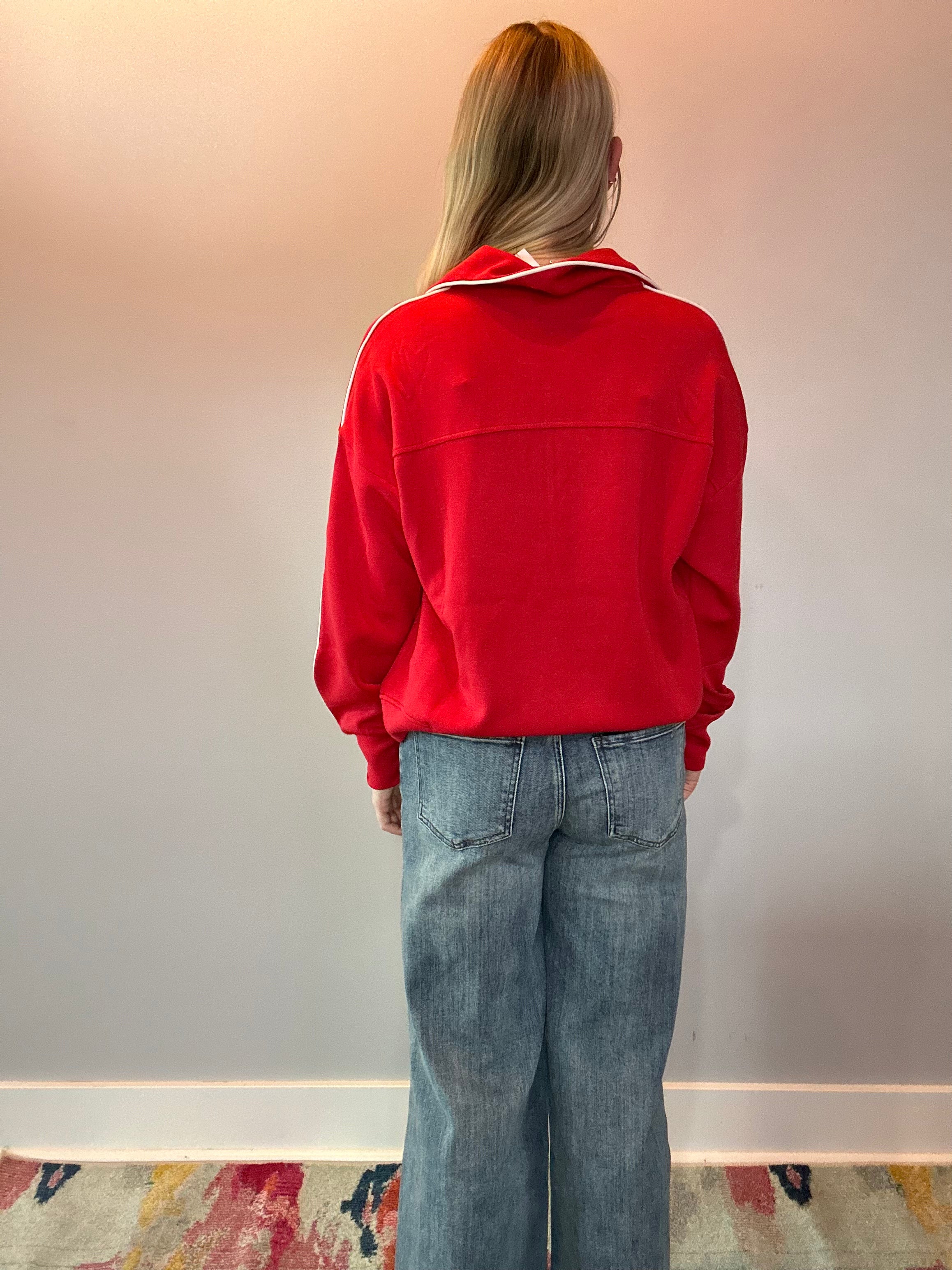 Sport Luxe Scuba Quarter Zip Pullover in Red