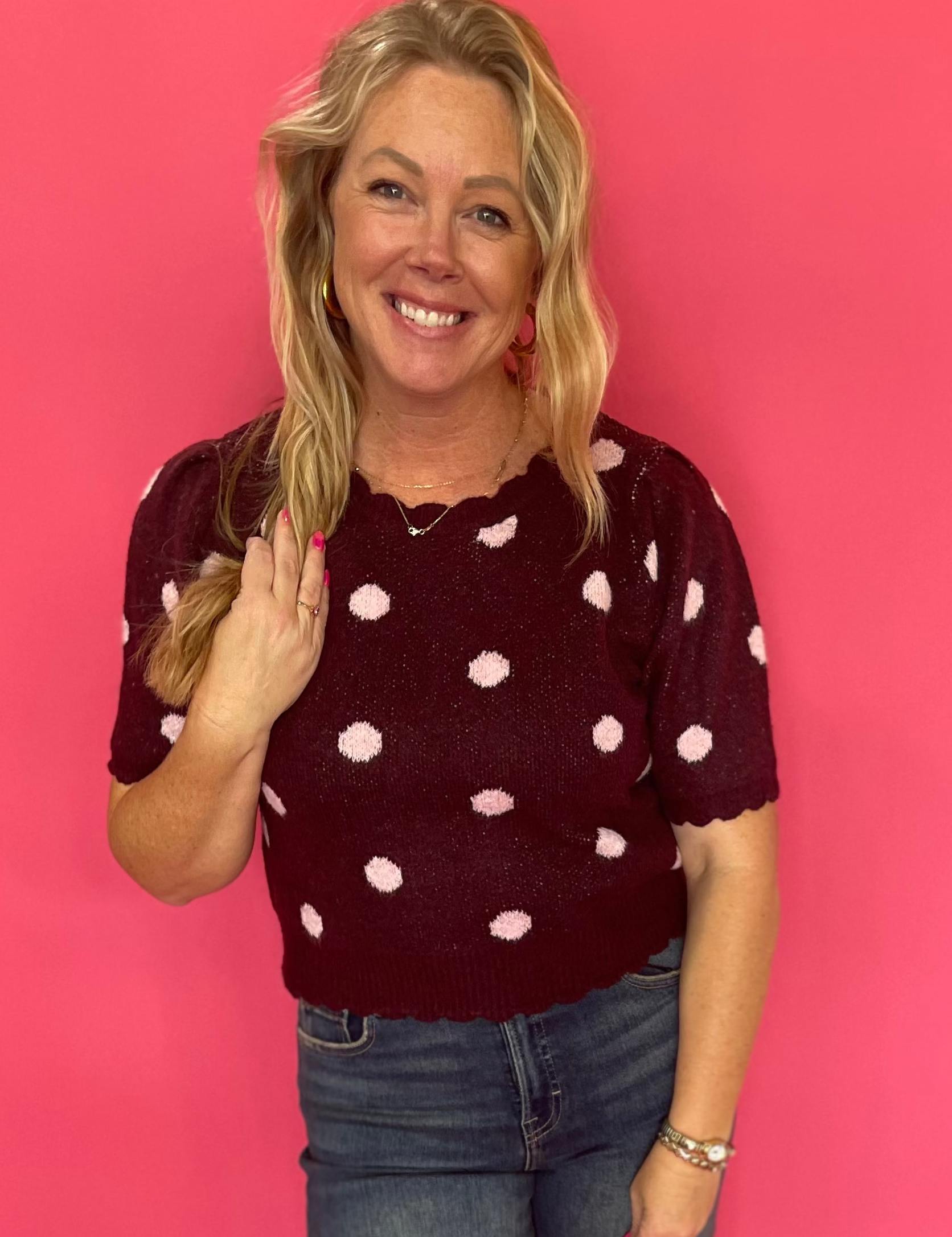 Spot On Polka Dot Sweater in Burgundy