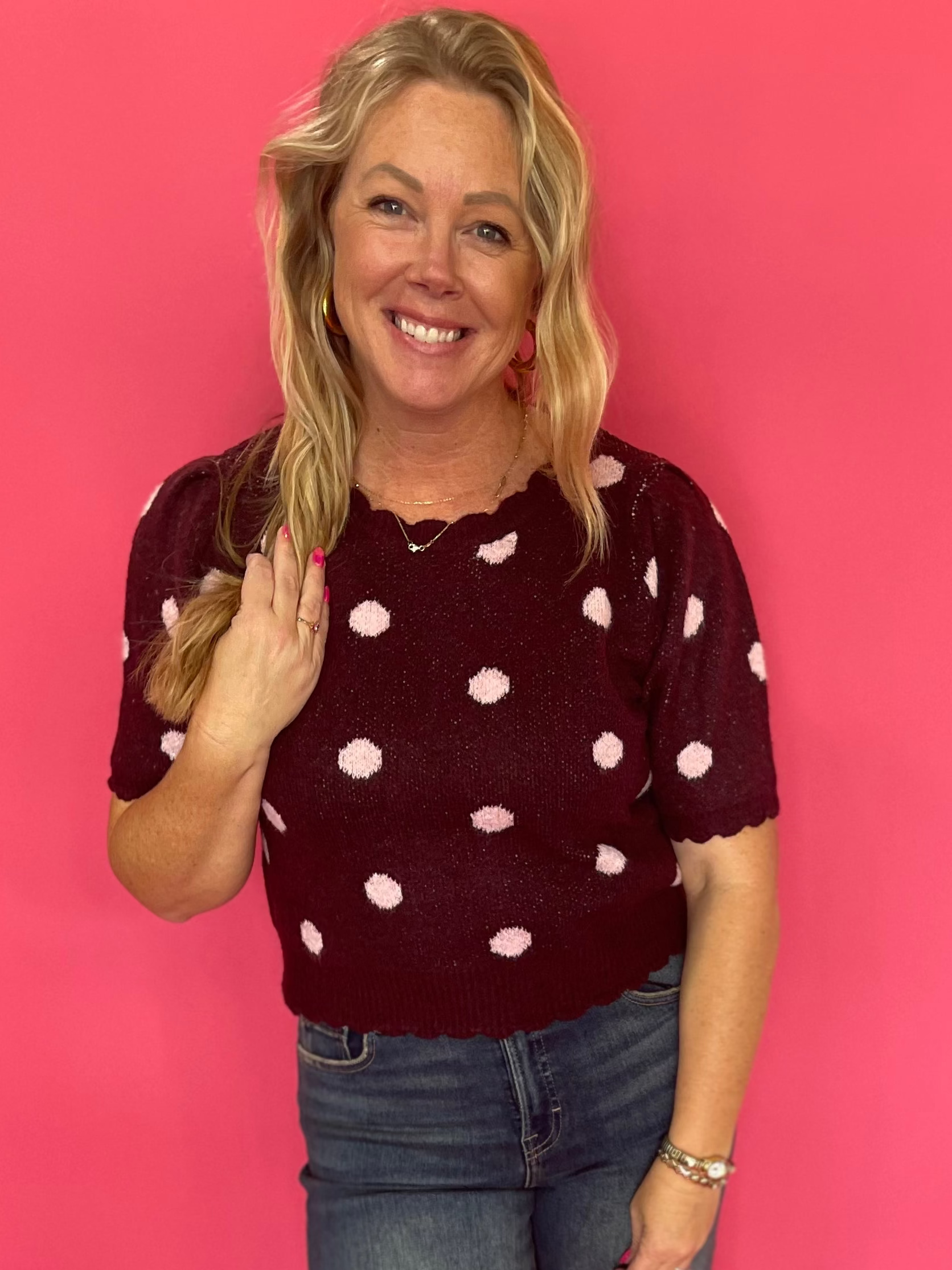 Spot On Polka Dot Sweater in Burgundy