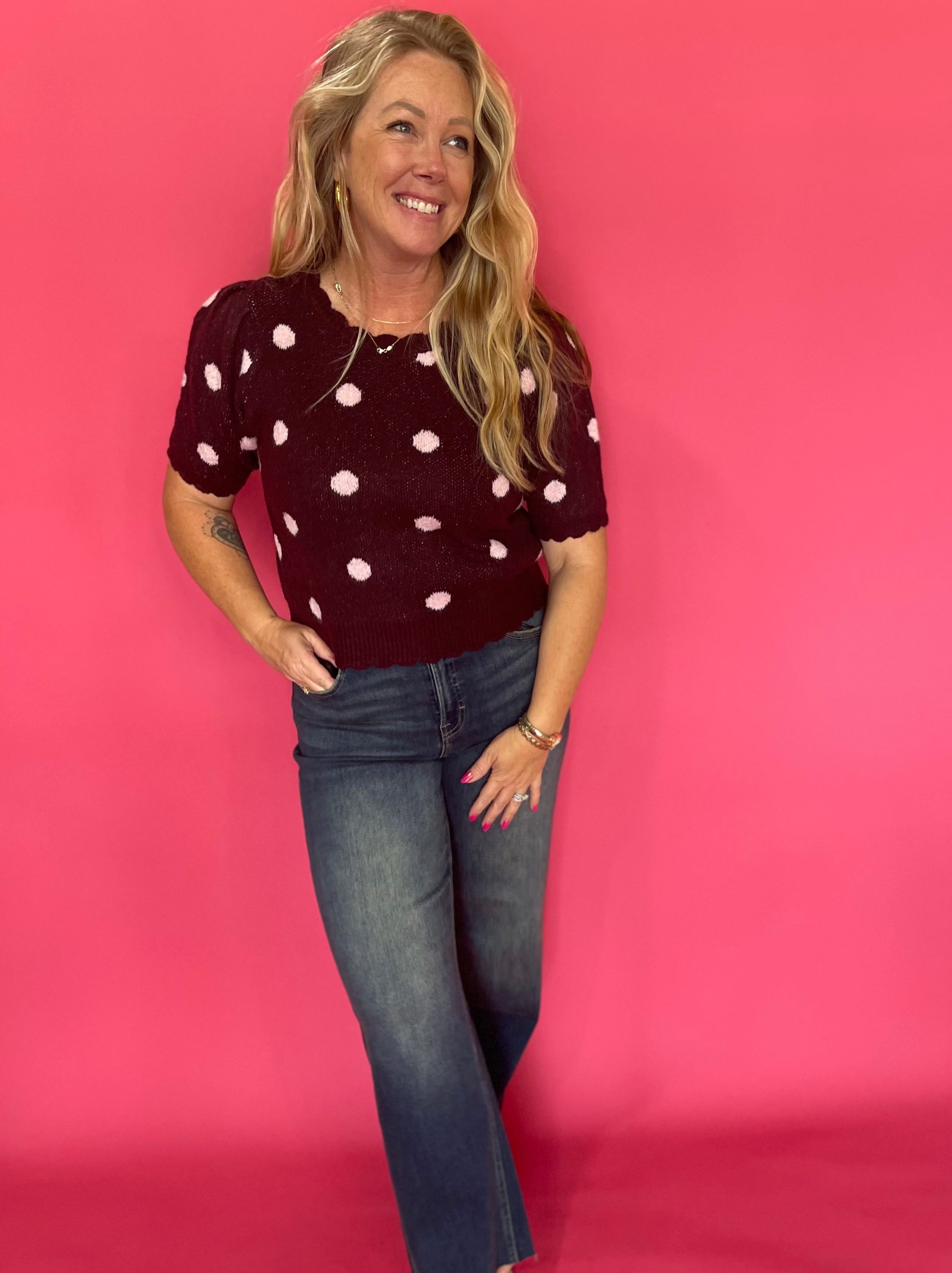 Spot On Polka Dot Sweater in Burgundy
