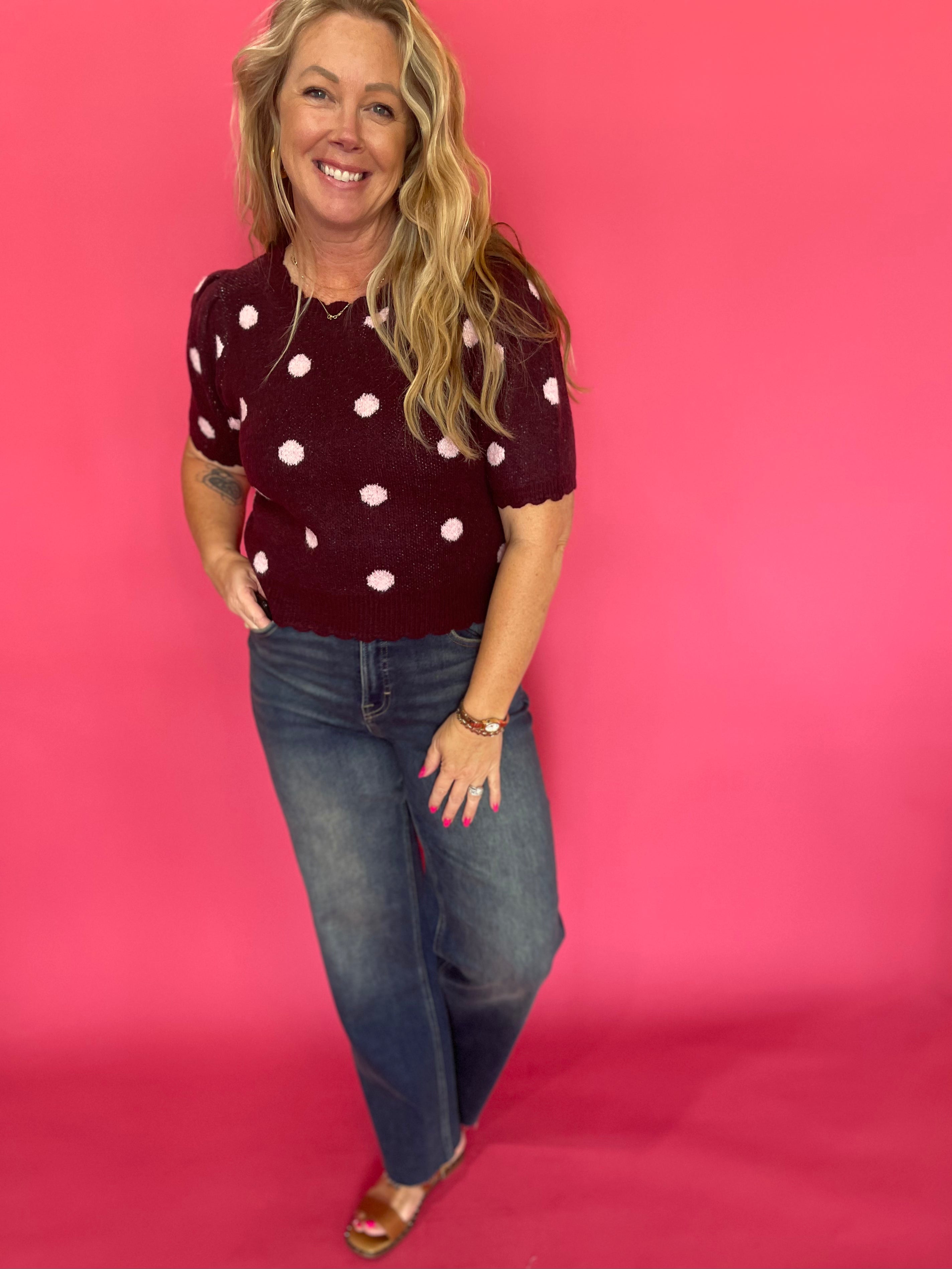 Spot On Polka Dot Sweater in Burgundy