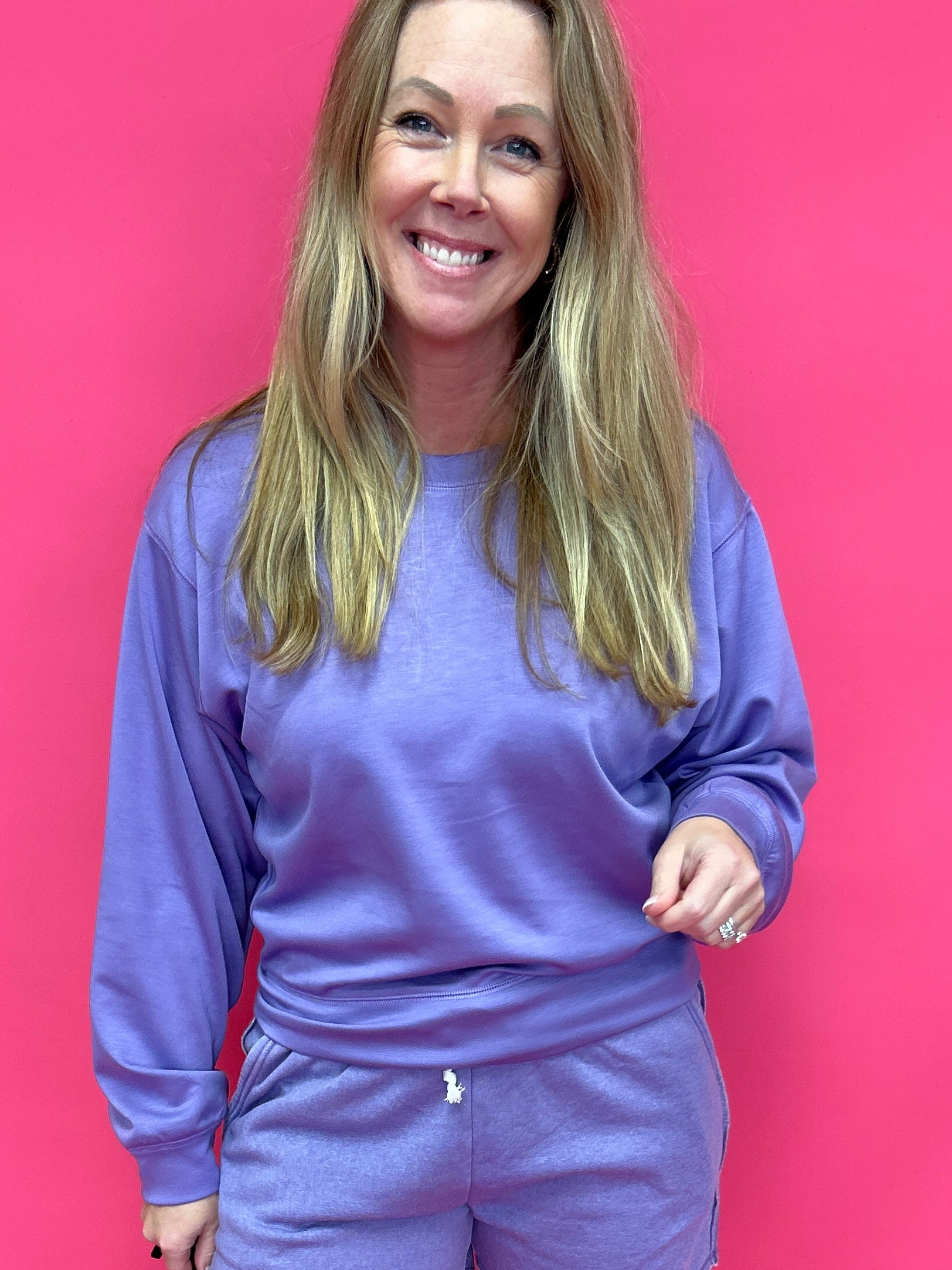 Spring Time Leisurewear Crew Neck Sweatshirt in Purple - Shabby 2 Chic Boutiques