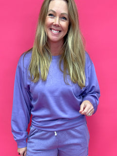 Spring Time Leisurewear Crew Neck Sweatshirt in Purple - Shabby 2 Chic Boutiques