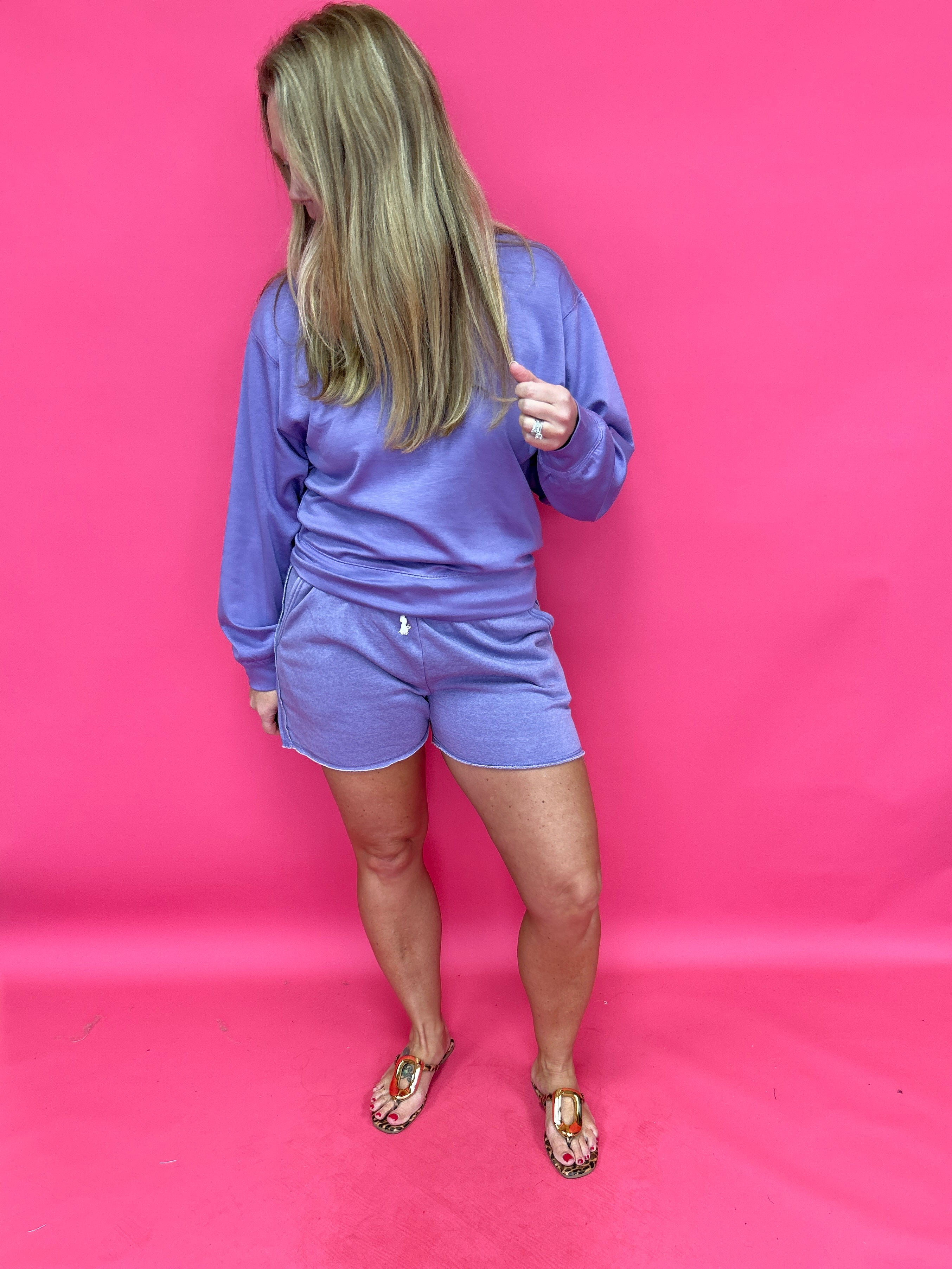 Spring Time Leisurewear Crew Neck Sweatshirt in Purple - Shabby 2 Chic Boutiques