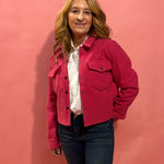 Stacey Snap Button Down Teddy Jacket in Fuchsia