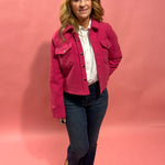 Stacey Snap Button Down Teddy Jacket in Fuchsia