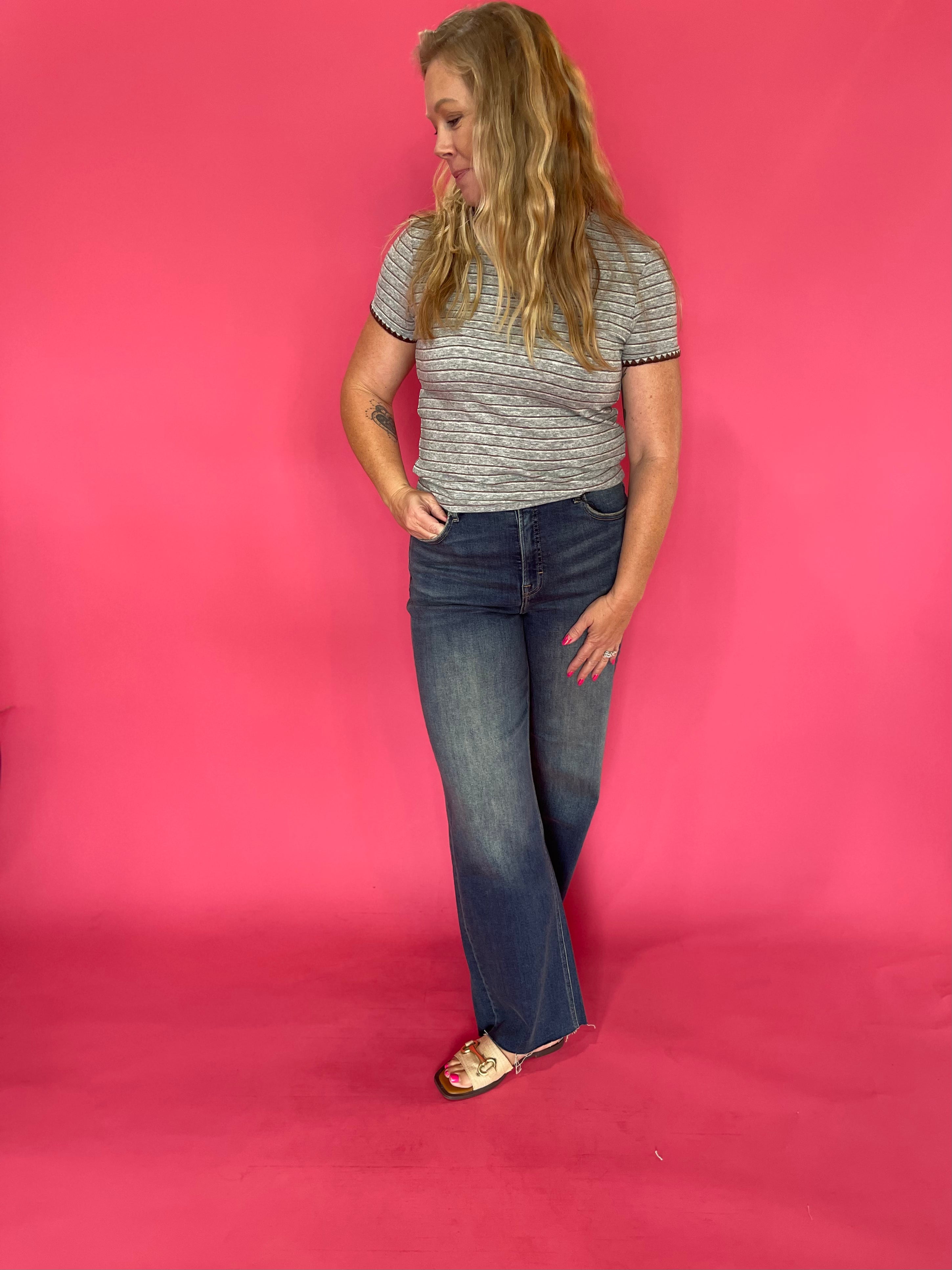 Stitch Detail Striped Baby Tee
