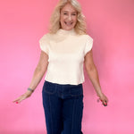 Ecru Essentials Mock Neck Top