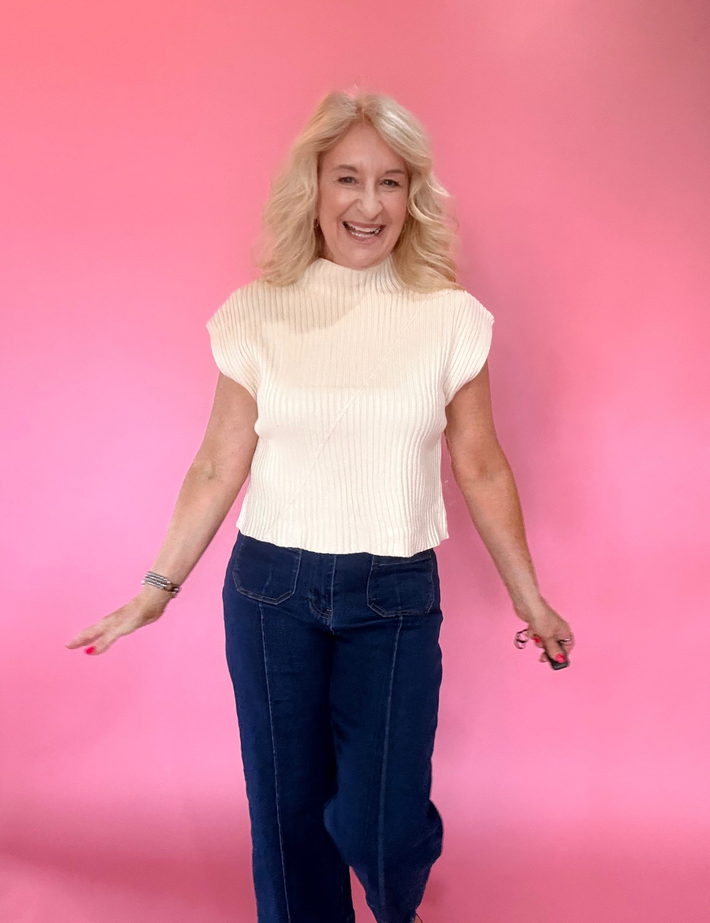 Ecru Essentials Mock Neck Top