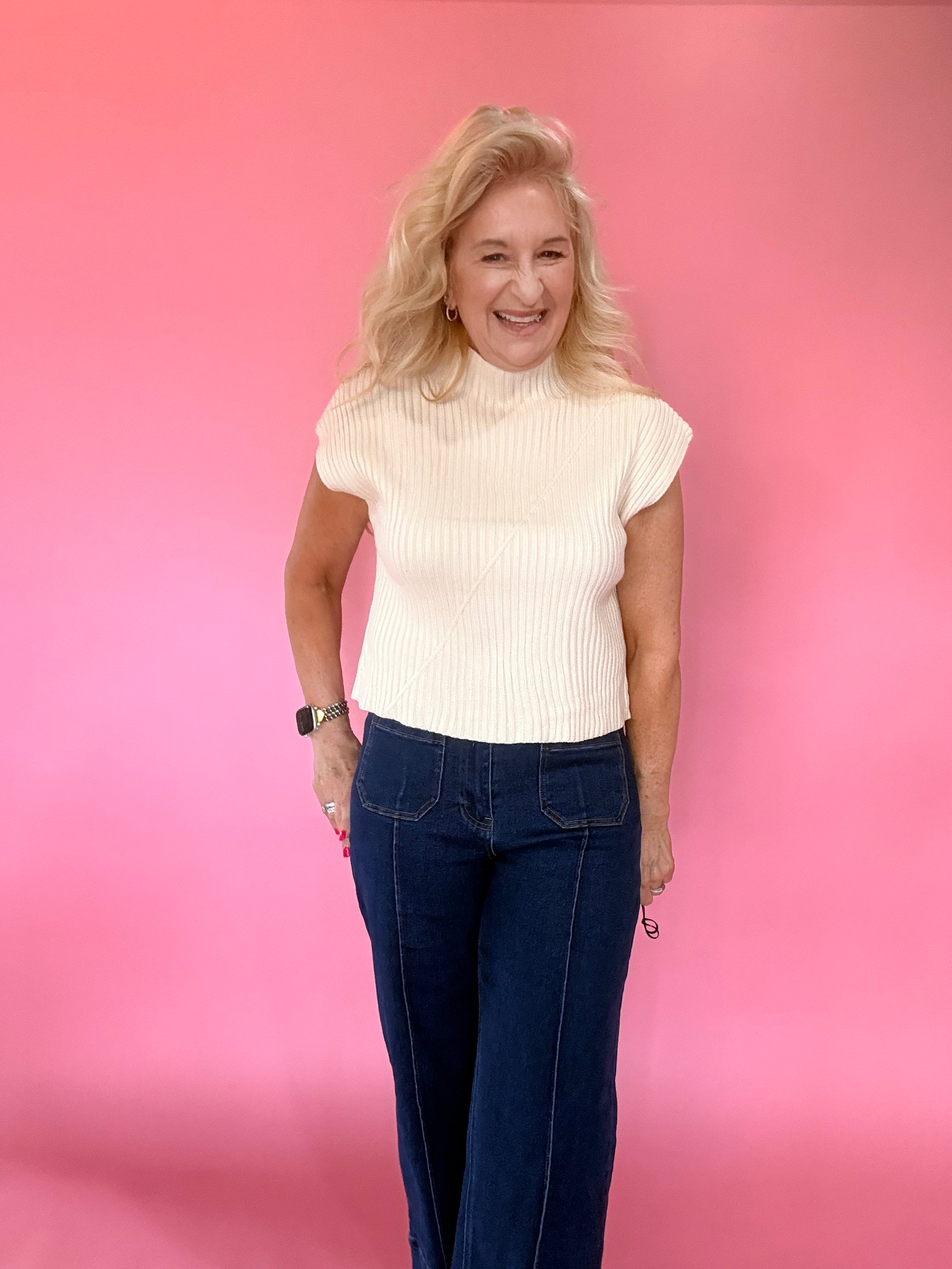 Ecru Essentials Mock Neck Top