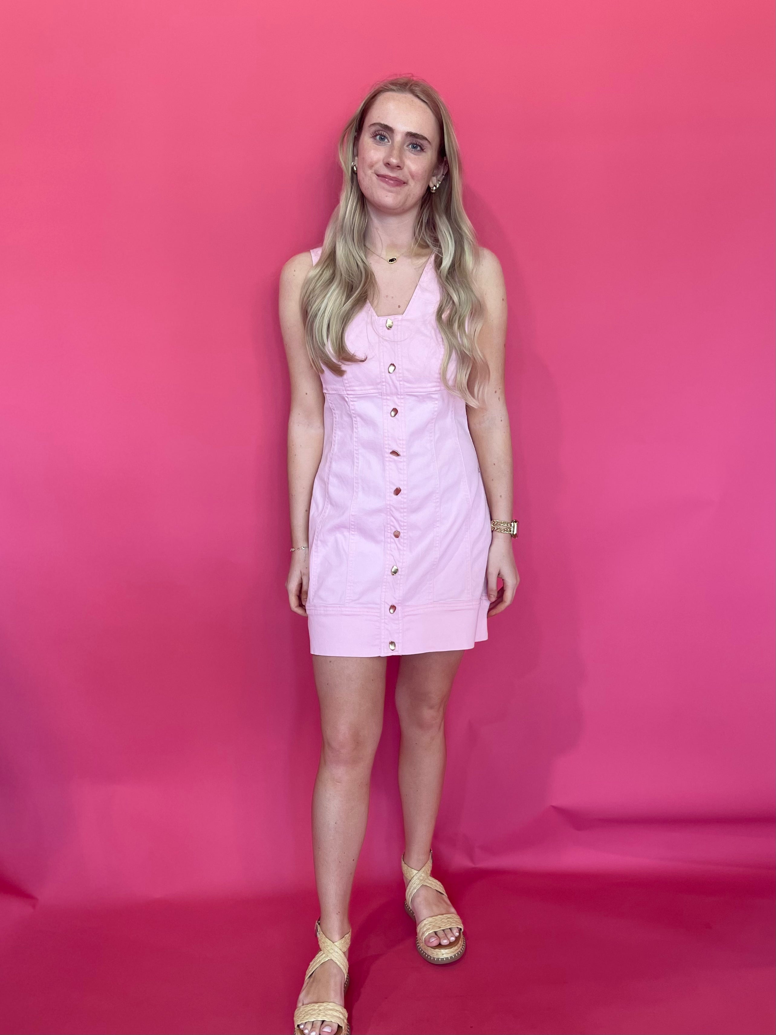 Strawberry Fields Button-Front Mini Dress in Pink - Shabby 2 Chic Boutiques