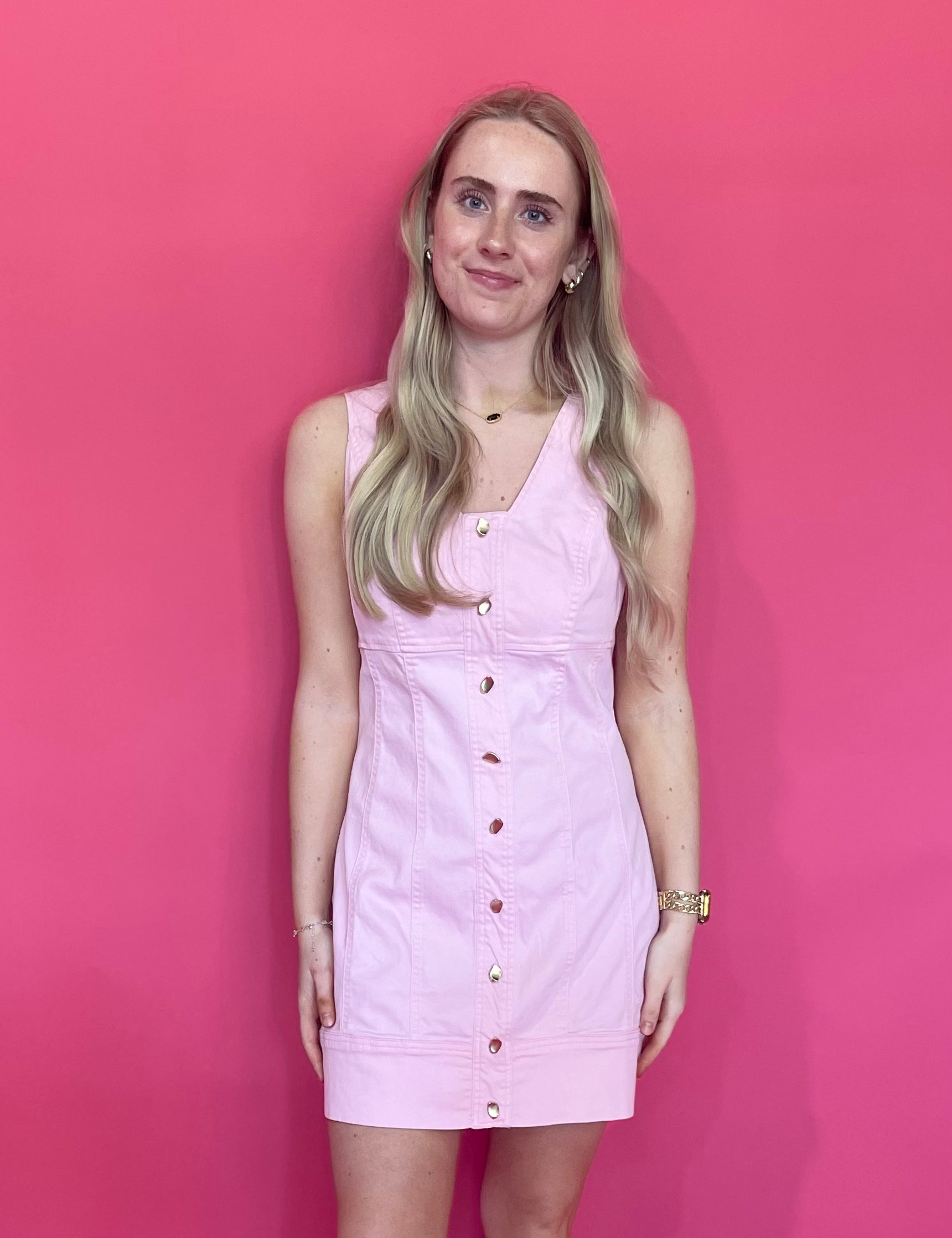 Strawberry Fields Button-Front Mini Dress in Pink - Shabby 2 Chic Boutiques