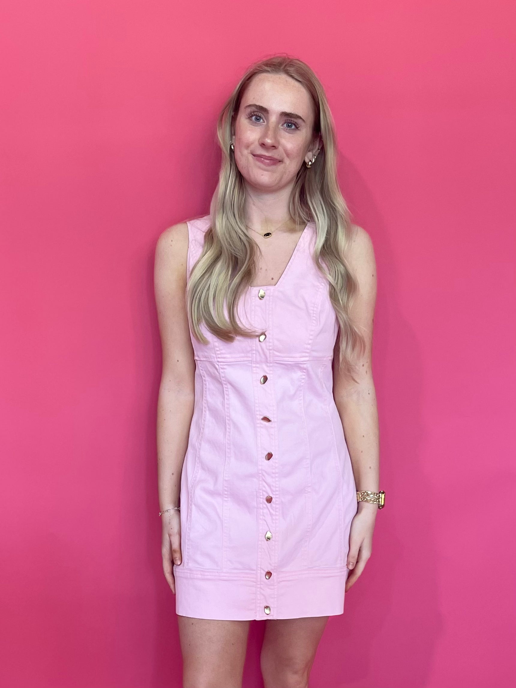 Strawberry Fields Button-Front Mini Dress in Pink - Shabby 2 Chic Boutiques
