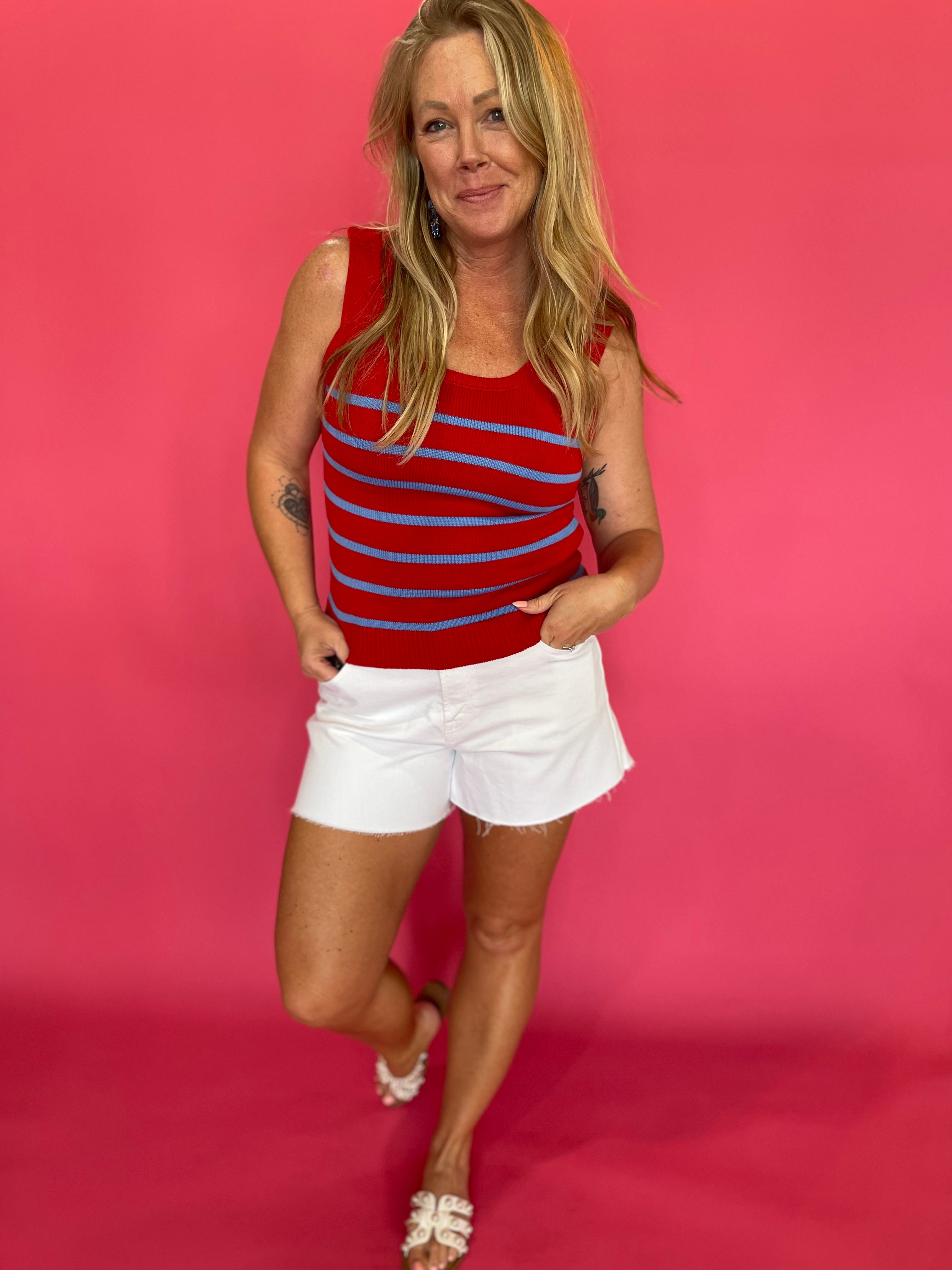 Stripe Sleeveless Sweater Knit Top