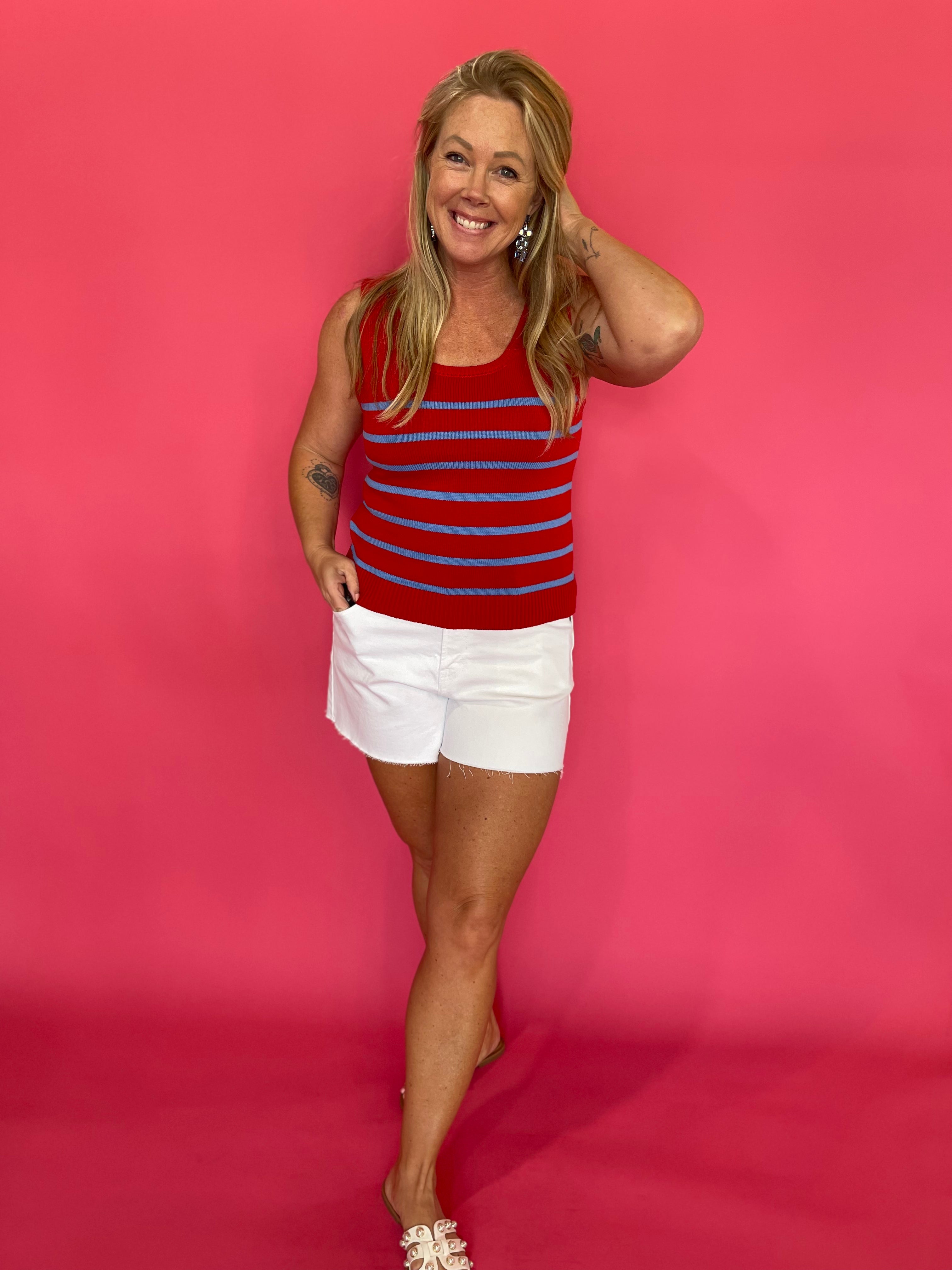 Stripe Sleeveless Sweater Knit Top