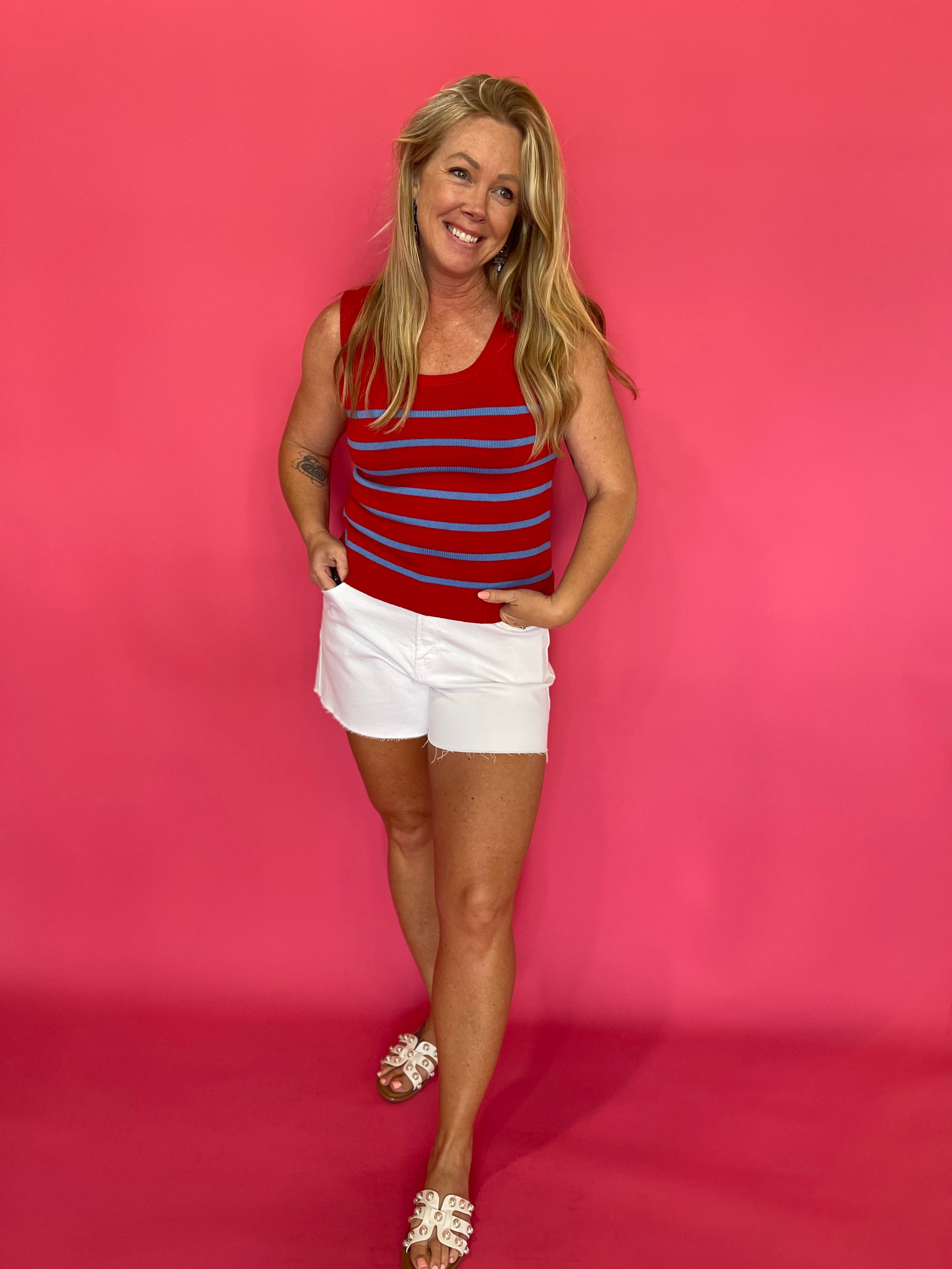 Stripe Sleeveless Sweater Knit Top