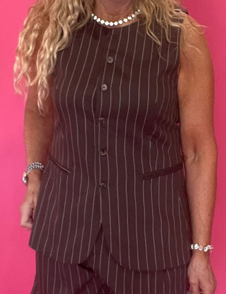 Stripe it Lucky Longline Vest in Brown
