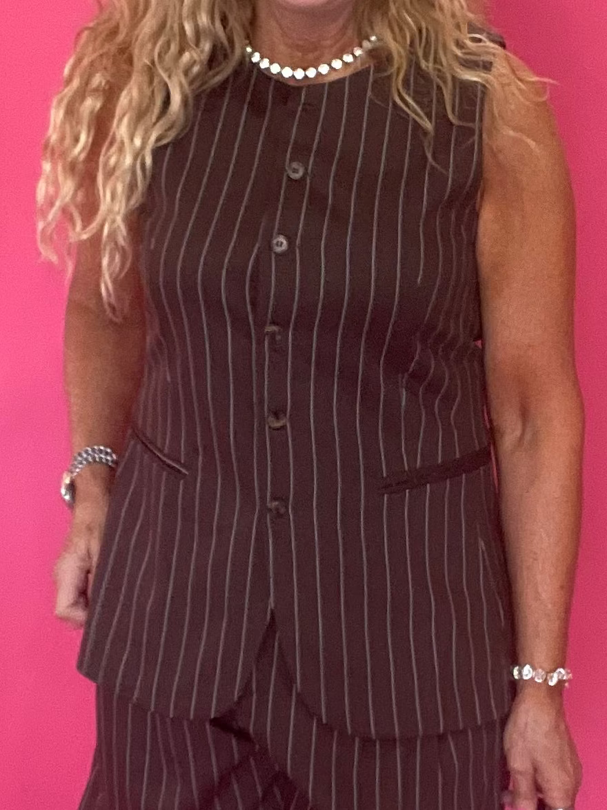 Stripe it Lucky Longline Vest in Brown