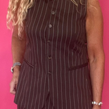 Stripe it Lucky Longline Vest in Brown