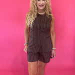 Stripe it Lucky Longline Vest in Brown