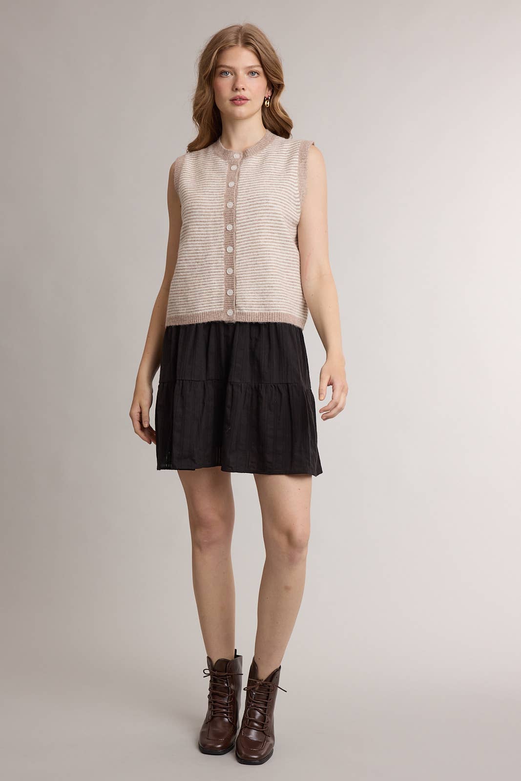 Striped Button Front Sleeveless Sweater Vest