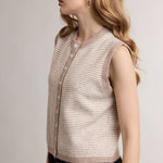 Striped Button Front Sleeveless Sweater Vest