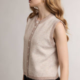Striped Button Front Sleeveless Sweater Vest