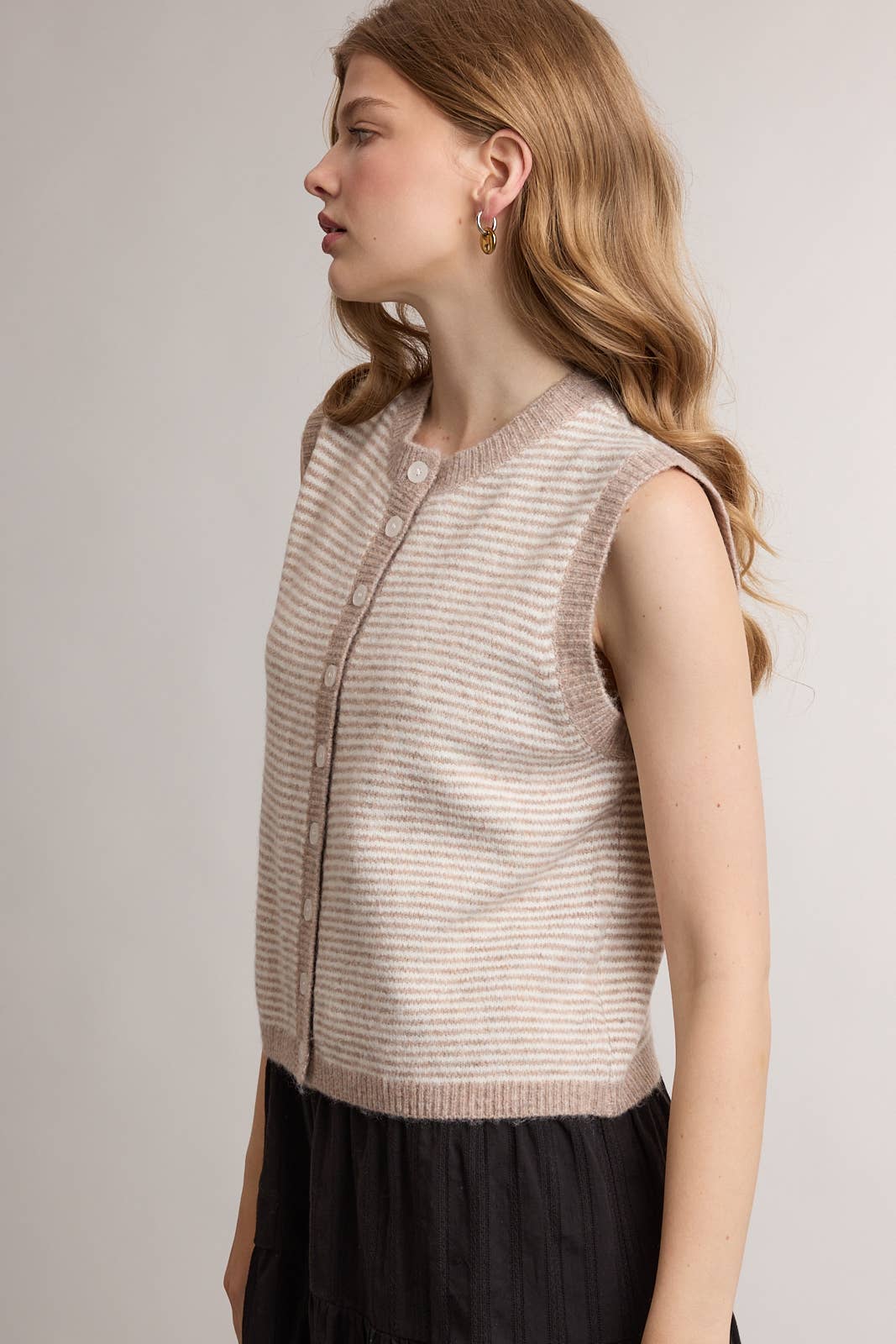 Striped Button Front Sleeveless Sweater Vest