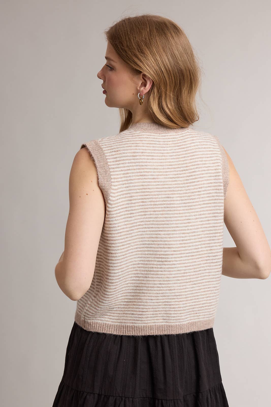 Striped Button Front Sleeveless Sweater Vest