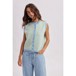 Striped Button Front Sleeveless Sweater Vest