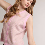 Striped Button Front Sleeveless Sweater Vest