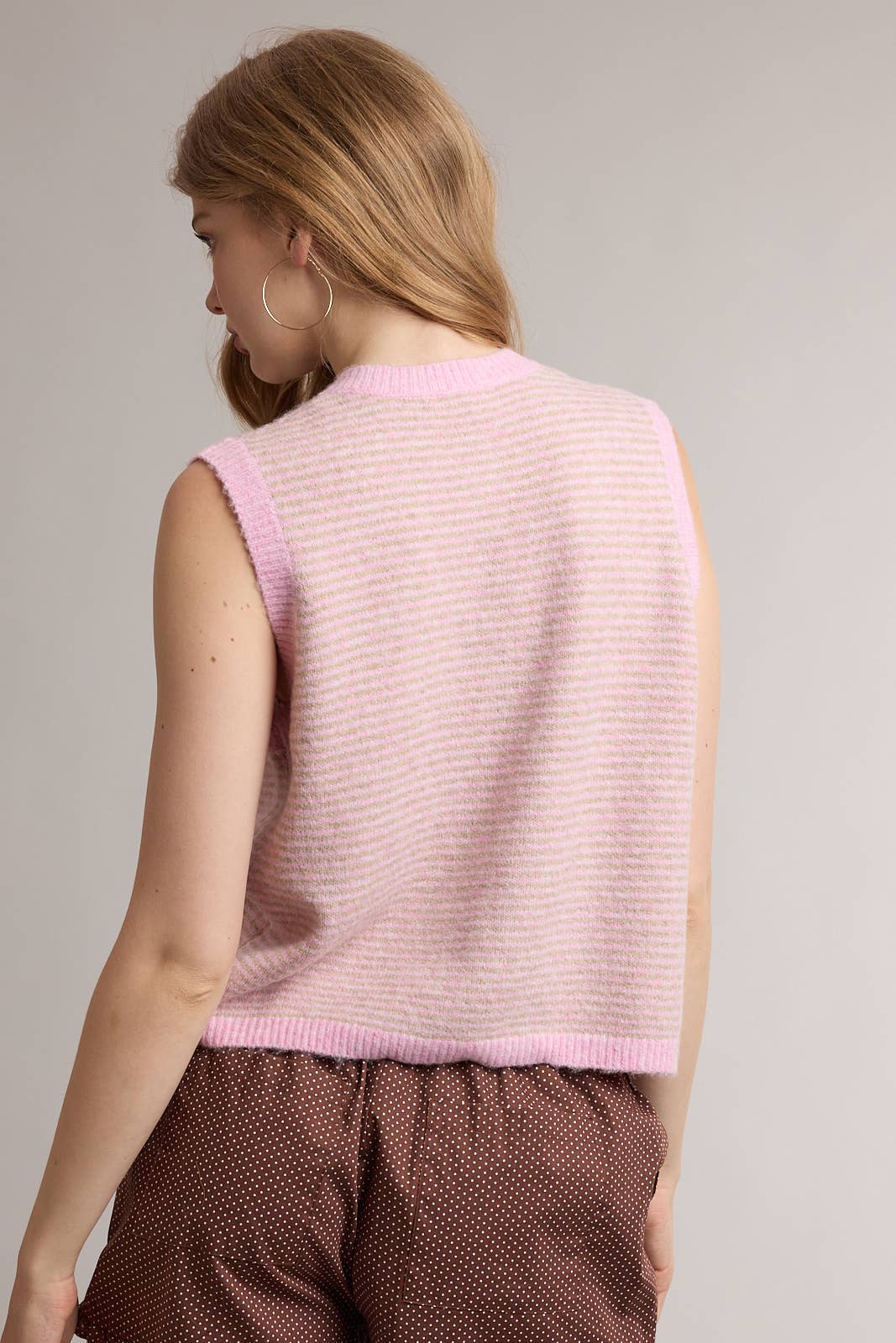Striped Button Front Sleeveless Sweater Vest