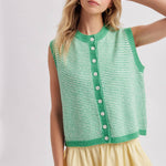Striped Button Front Sleeveless Sweater Vest