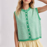 Striped Button Front Sleeveless Sweater Vest