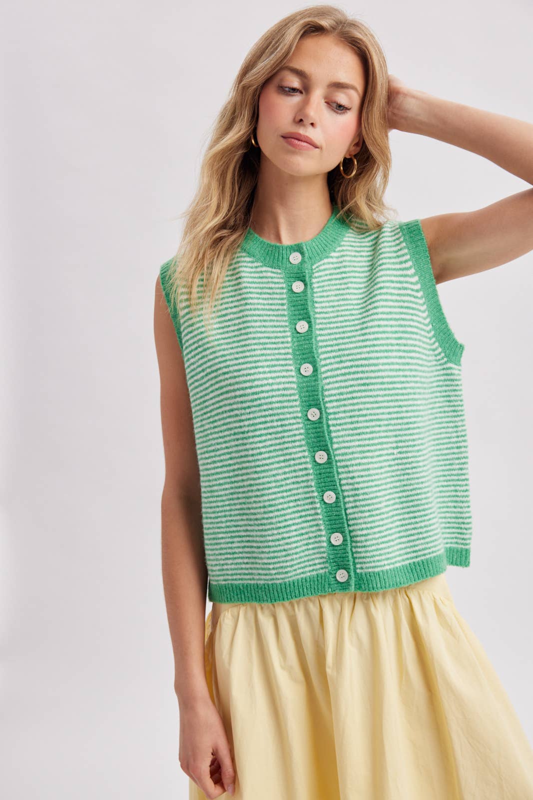 Striped Button Front Sleeveless Sweater Vest