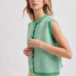 Striped Button Front Sleeveless Sweater Vest